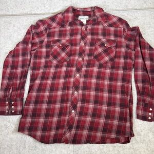 Wrangler Shirt Red Plaid Long Sleeve Western Button Up Large Vintage Style